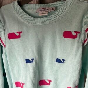 Vineyard Vines Women's Light Green Sweater with Pink and Blue Whales